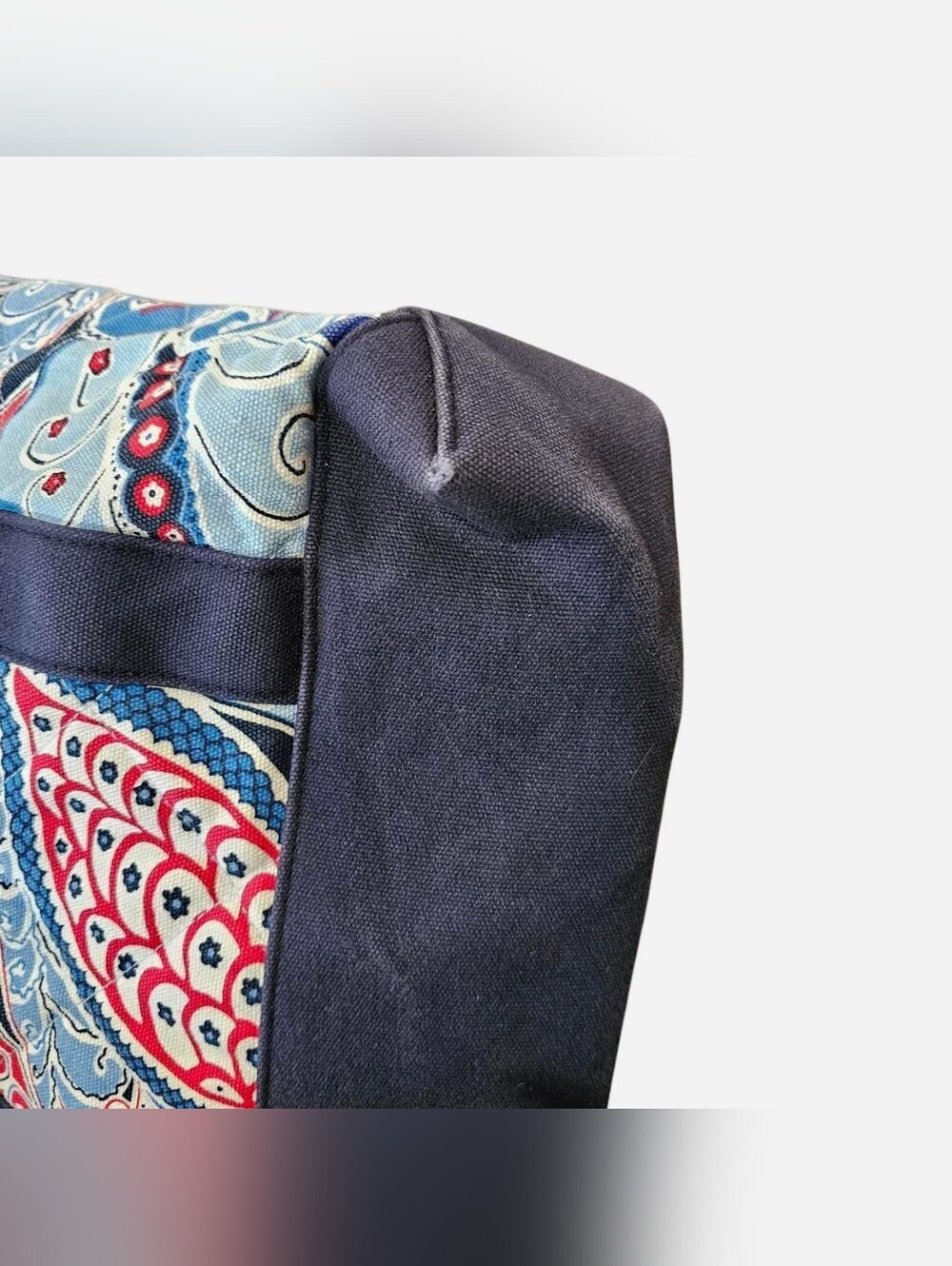 Printed Canvas Tote Bag with Navy Trim - Blue & Red - Picture 6 of 6